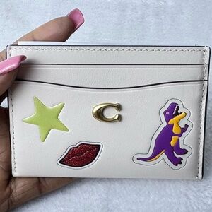 Coach Cream Card Holder with Colorful Patches